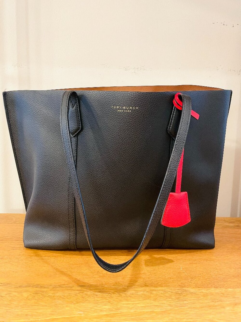 Tory Burch Perry Triple-Compartment Tote – Black Pebbled Leather